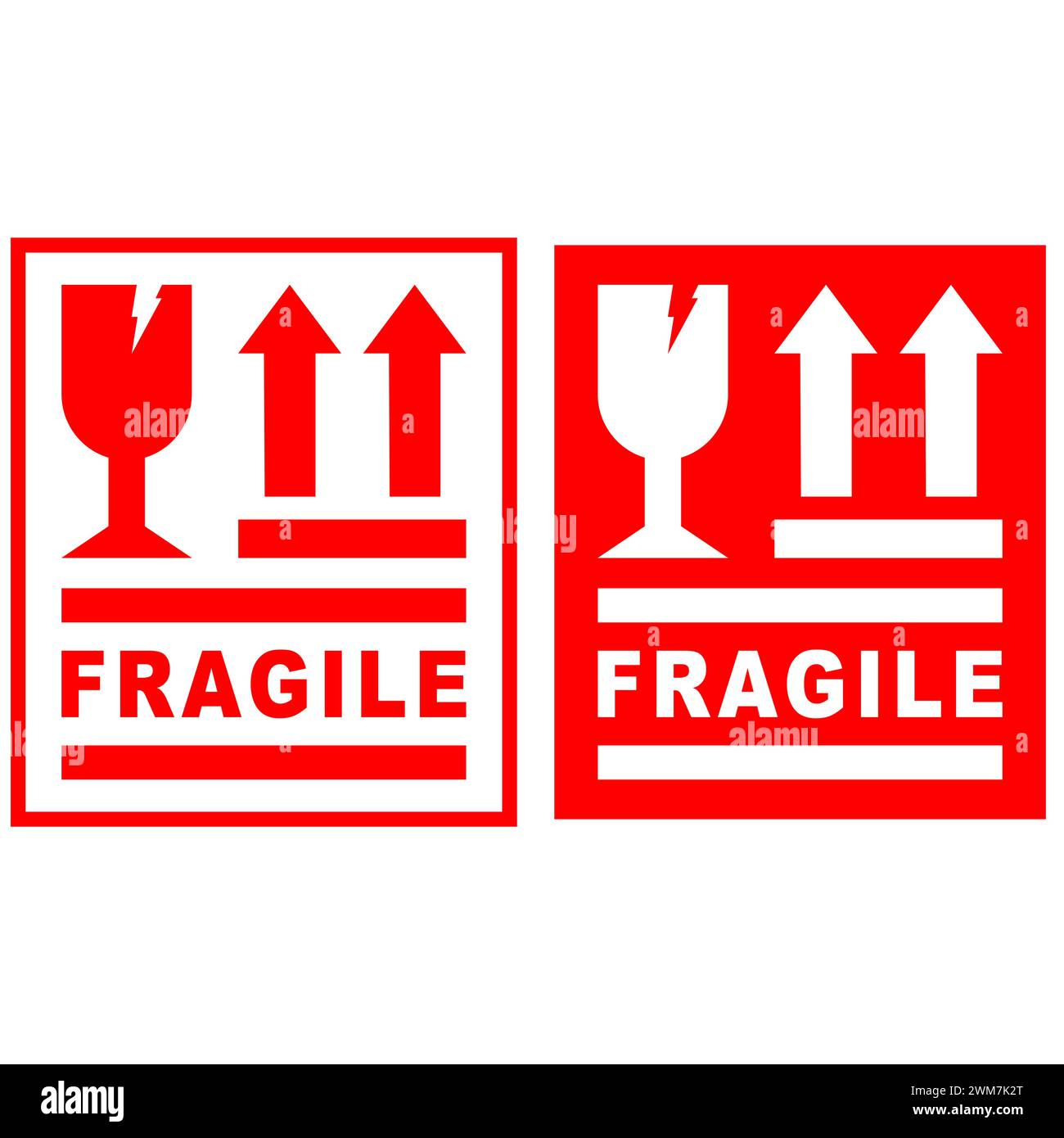 Packaging label fragile. Red sign fragile vector. Shipping or Packaging Stickers Illustration. Stock Vector