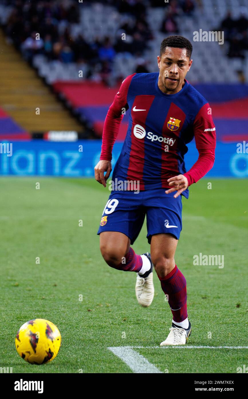 Barcelona, Spain. 24th Feb, 2024. Vitor Roque in action during the LaLiga EA Sports match between FC Barcelona and Getafe CF at the Estadi Olimpic Lluis Companys in Barcelona, Spain. Credit: Christian Bertrand/Alamy Live News Stock Photo
