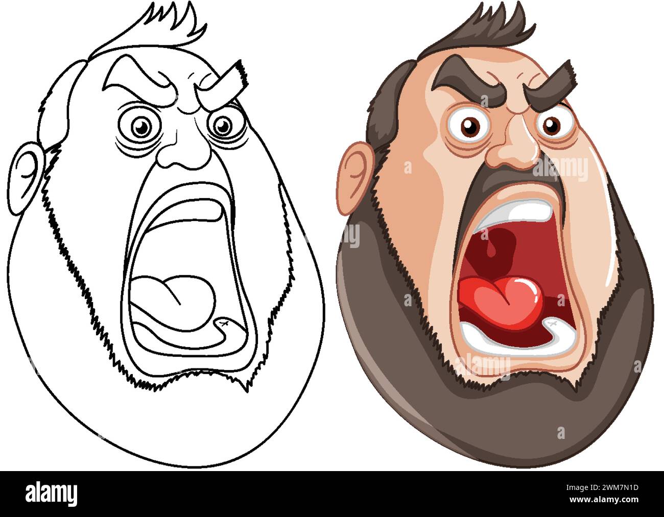 Two cartoon faces with exaggerated angry expressions Stock Vector Image