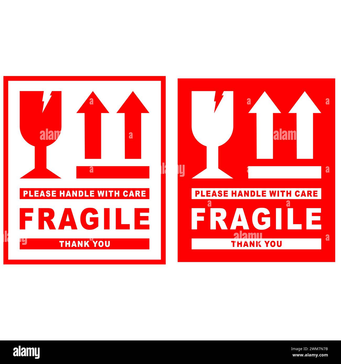 Packaging label fragile. Red sign fragile vector. Shipping or Packaging Stickers Illustration. Stock Vector