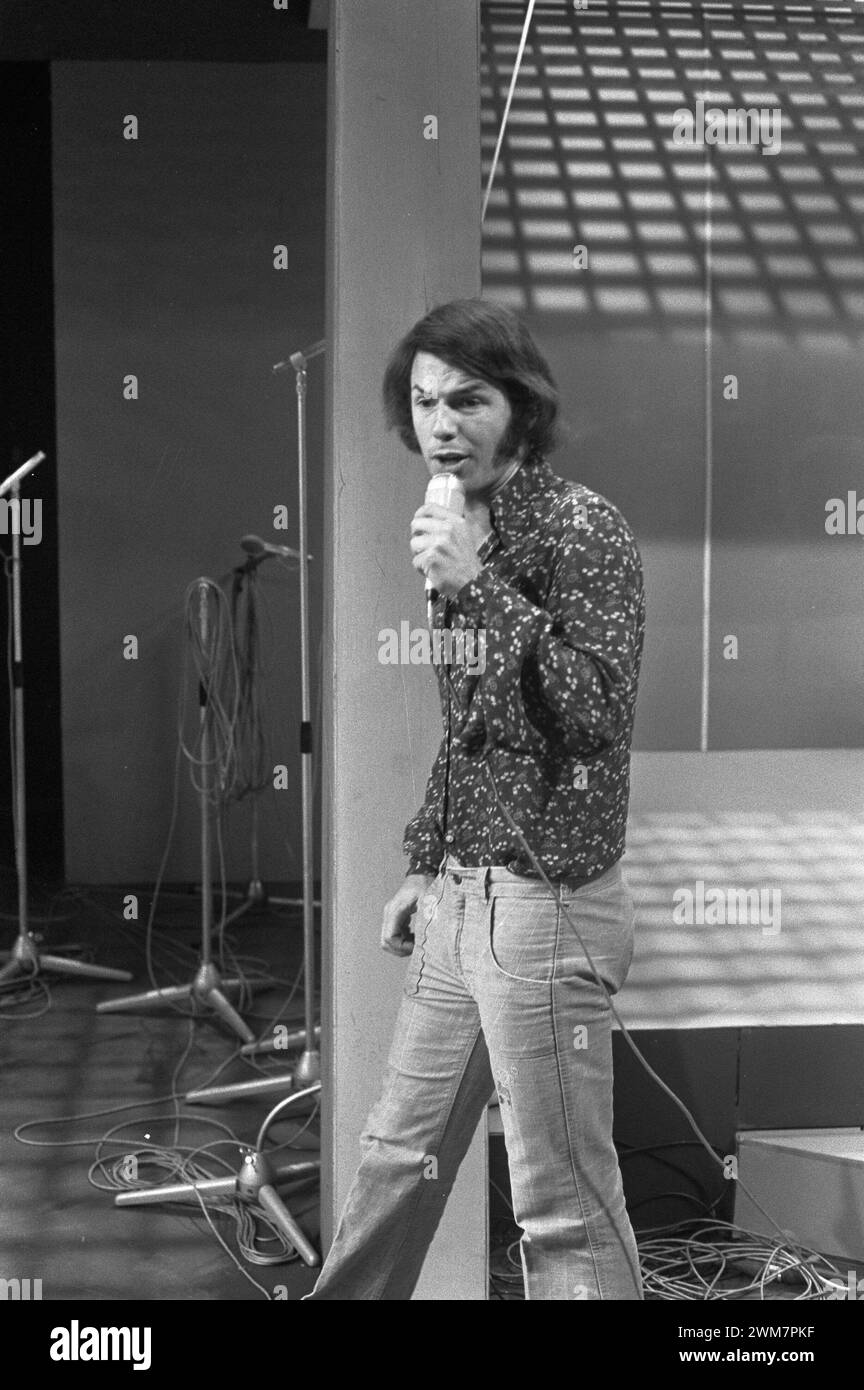 August 30. 1972. Amsterdam, Netherlands. Italian born Belgian singer, Adamo, Salvatore Adamo, performing on dutch TV show Stock Photo