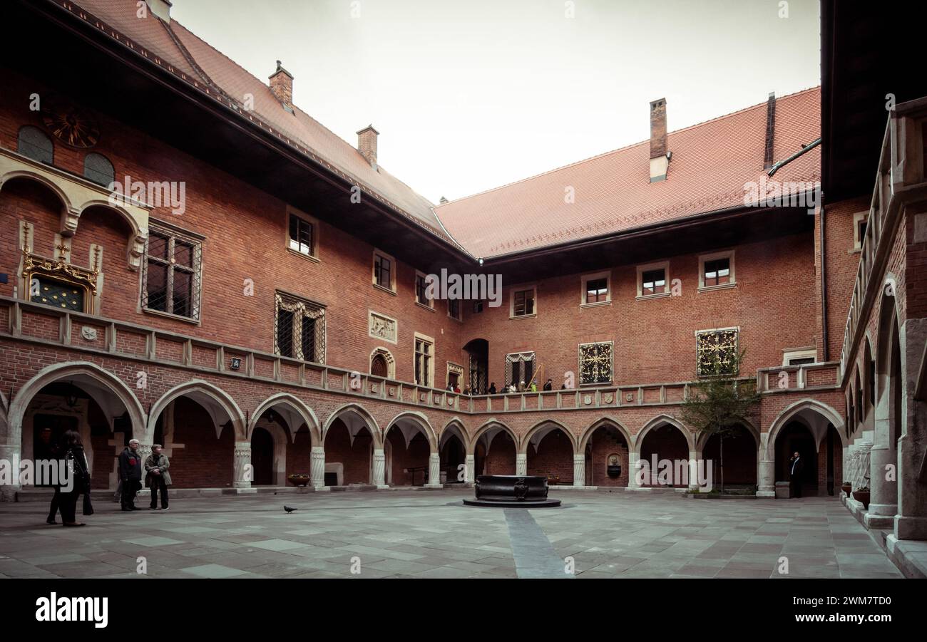 Collegium Maius - oldest building of Jagiellonian University. View of 15th century courtyard in gothic style. Stock Photo