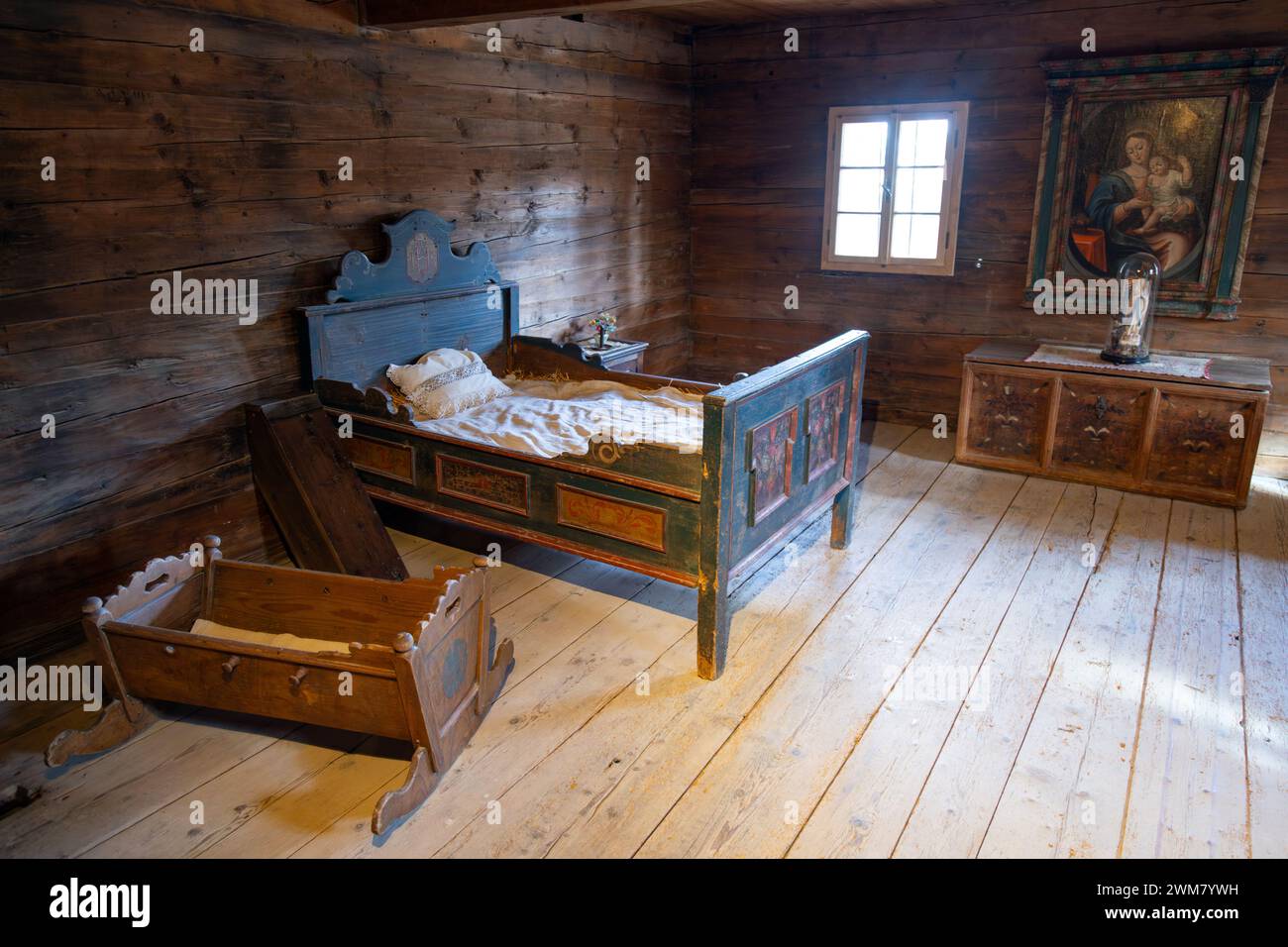 Bedrooms in the Tirolerhof Alpine House, Schönbrunn Zoo,Vienna, Austria, Europe. Stock Photo