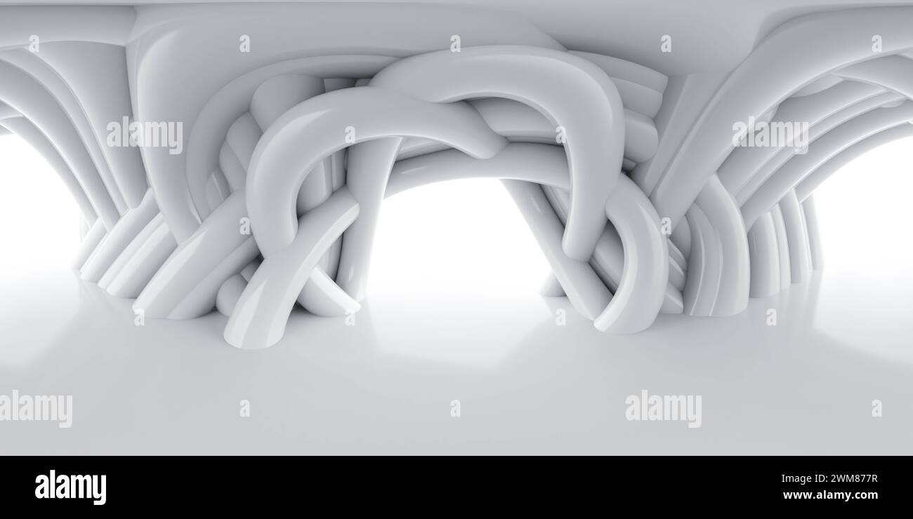 Close up of white futuristic building on white surface 360 panorama vr ...