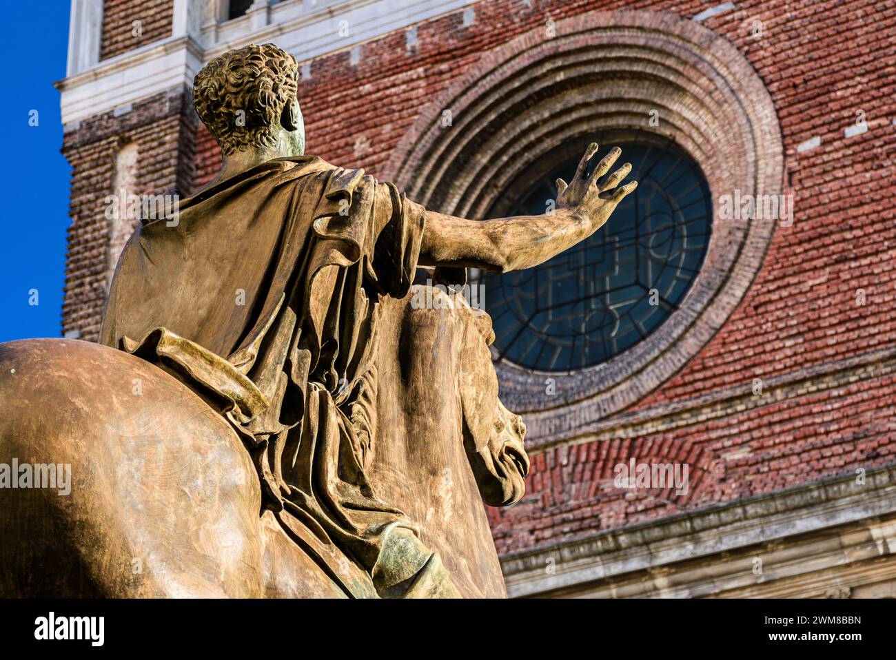 Close-up view of the Regisole monument in front of the cathedral of Pavia Stock Photo