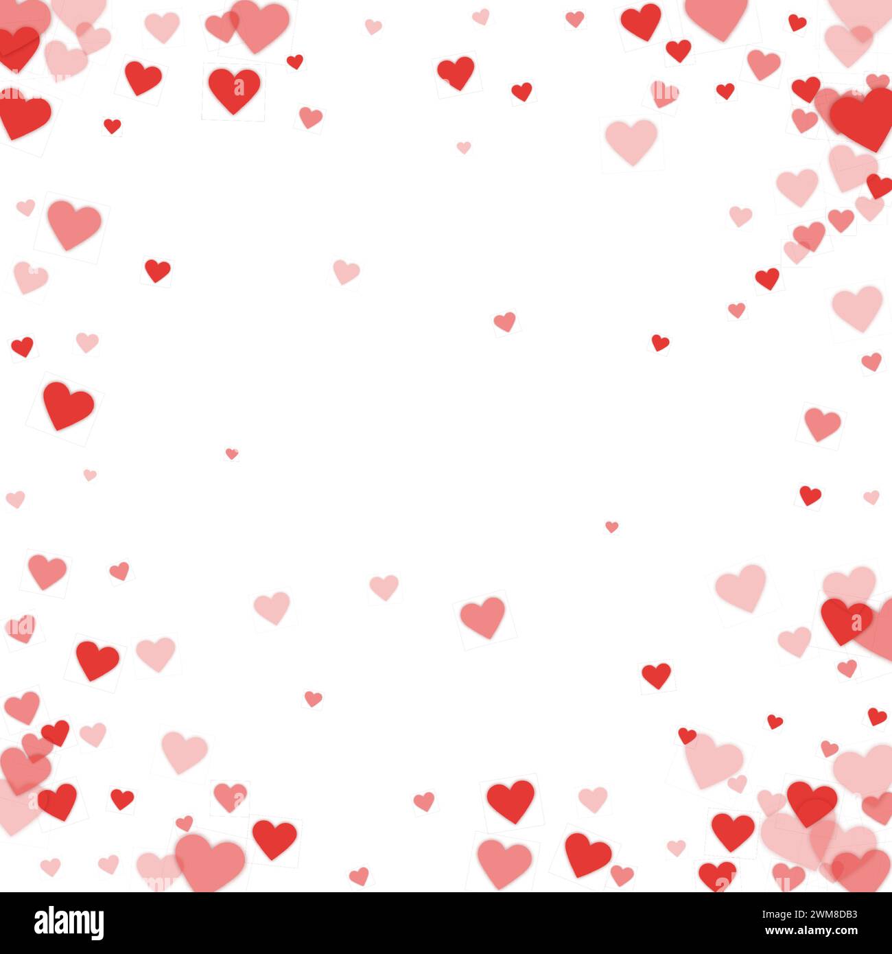 Valentine hearts, flying, falling down, floating. Red hearts scattered ...