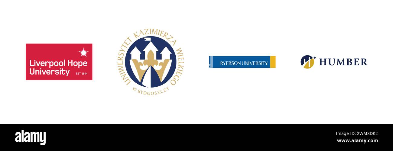 Kazimierz Wielki University, Liverpool Hope University, Ryerson University, Humber College,Popular brand logo collection. Stock Vector