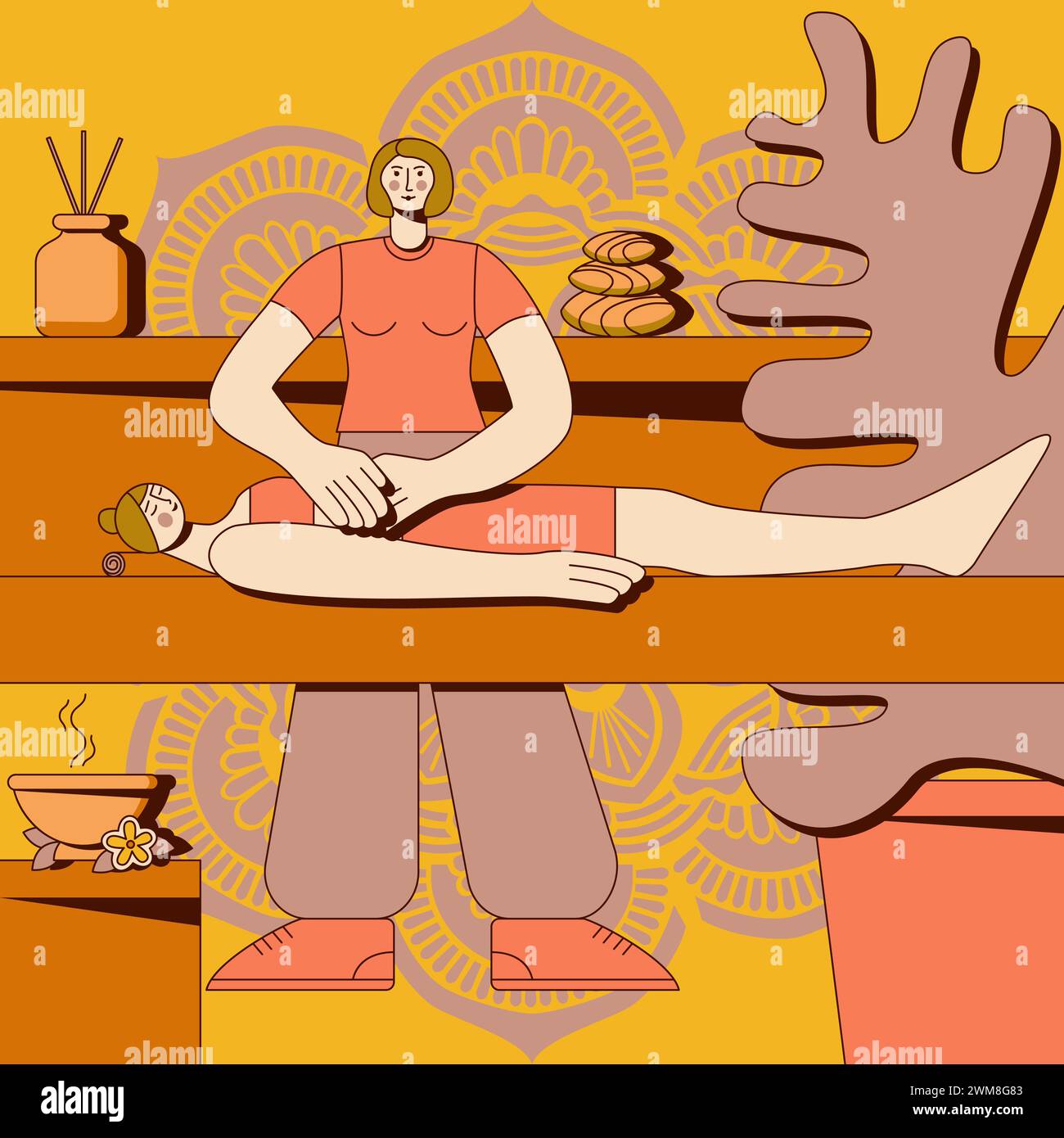 Abdominal massage treatment by professional therapist in spa. Design ...
