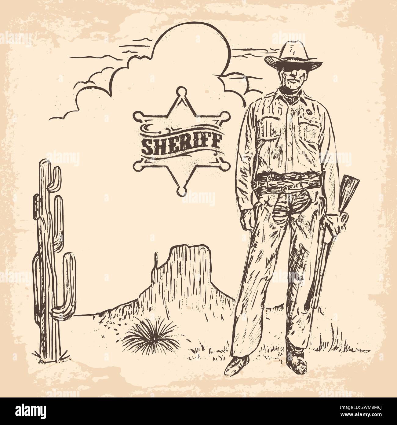 Vintage sheriff in the wild west. Vector illustration Stock Vector ...