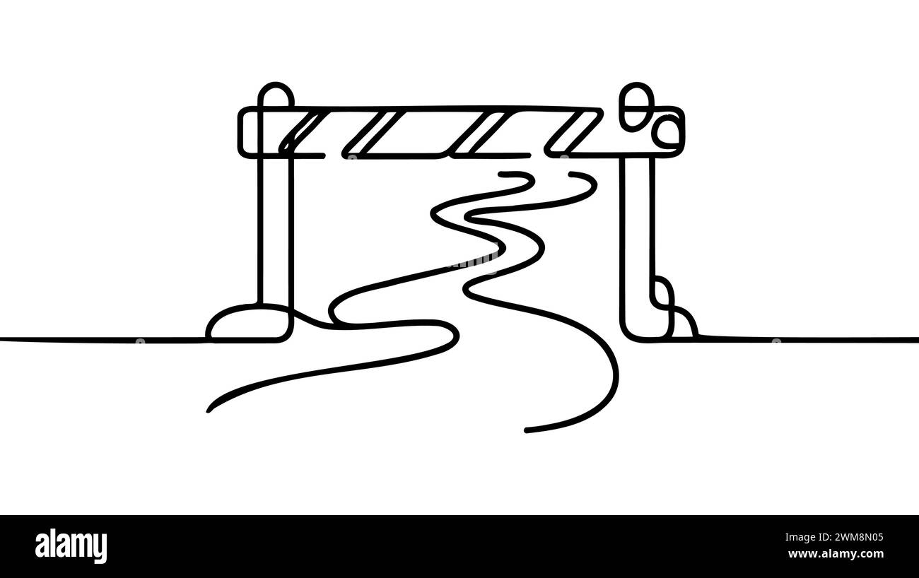 Continuous one line drawing barrier gates. Urban life. Single line draw