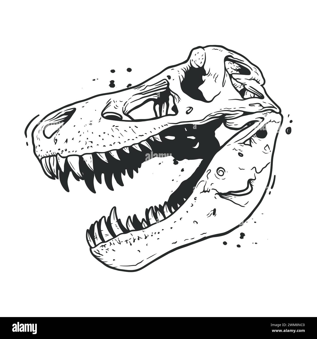 Dinosaur head skeleton hand drawn vector illustration on white