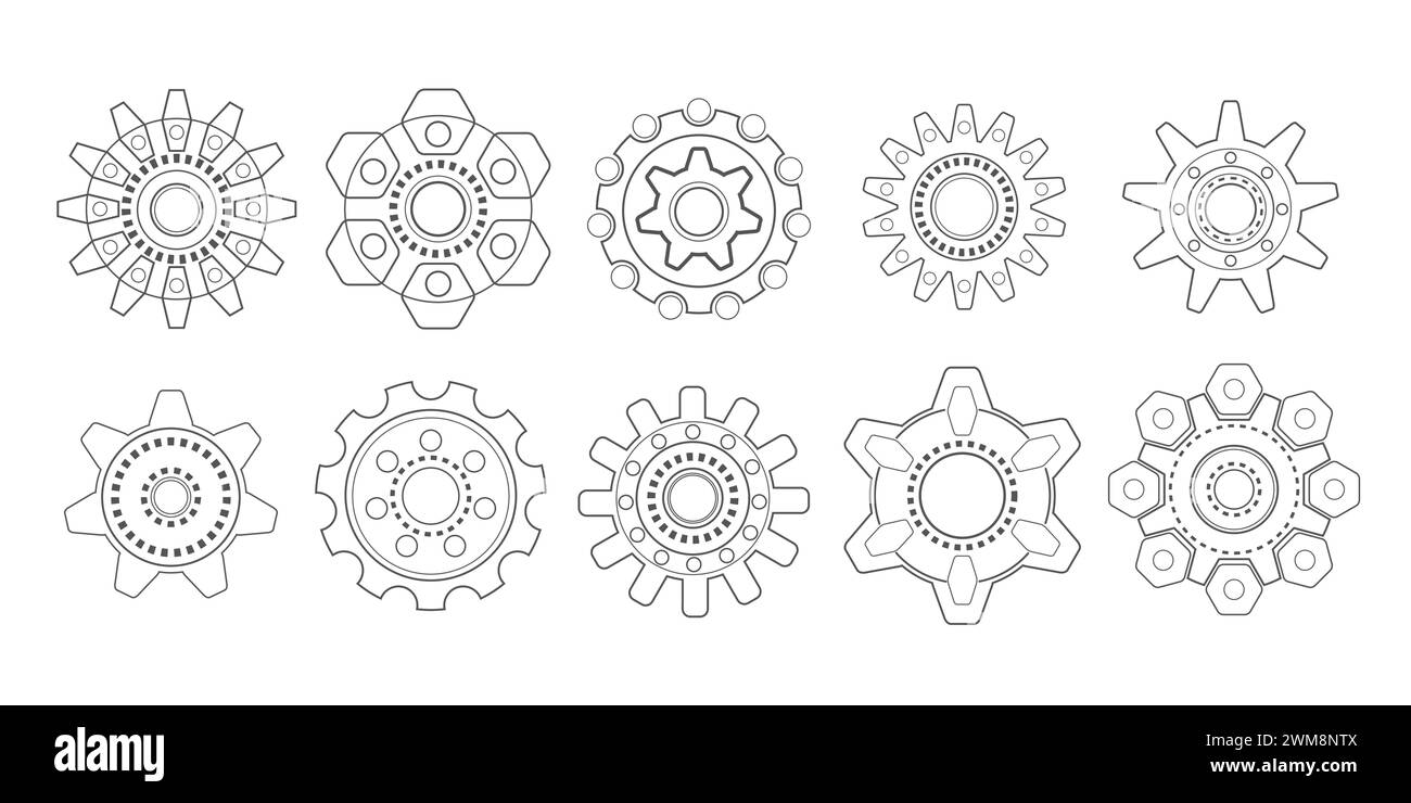 Set of gears .Silhouette gear .Hud element. Rotating mechanism of round parts .Vector illustration. Stock Vector