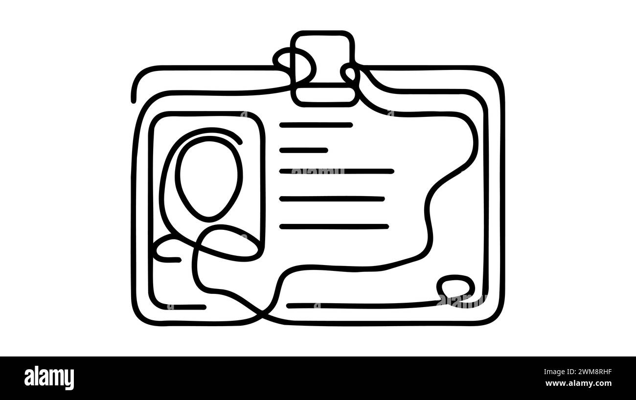 Continuous one line drawing employee identification card illustration. Vector ID one line card