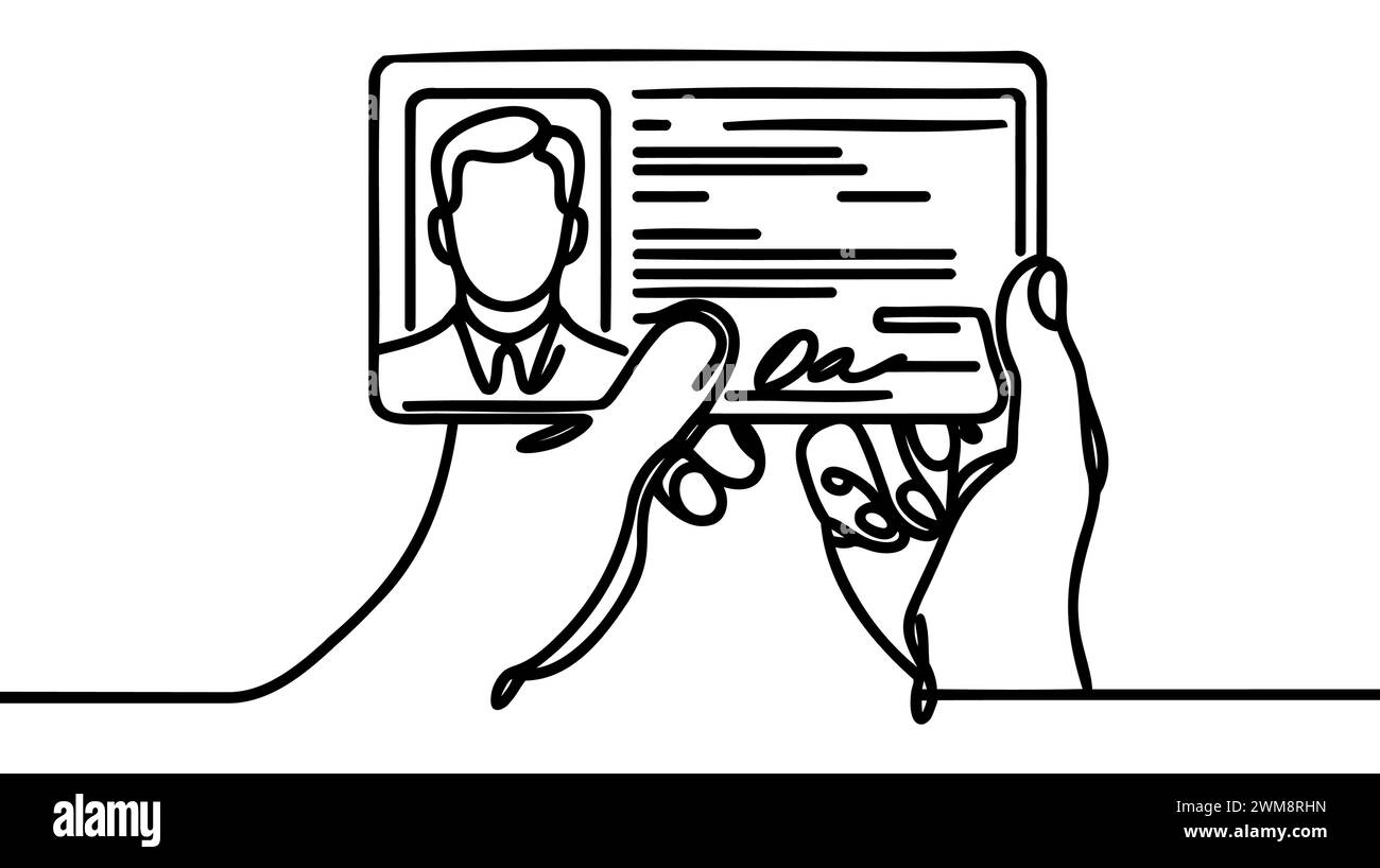 Continuous one line drawing employee identification card illustration. Vector ID one line card