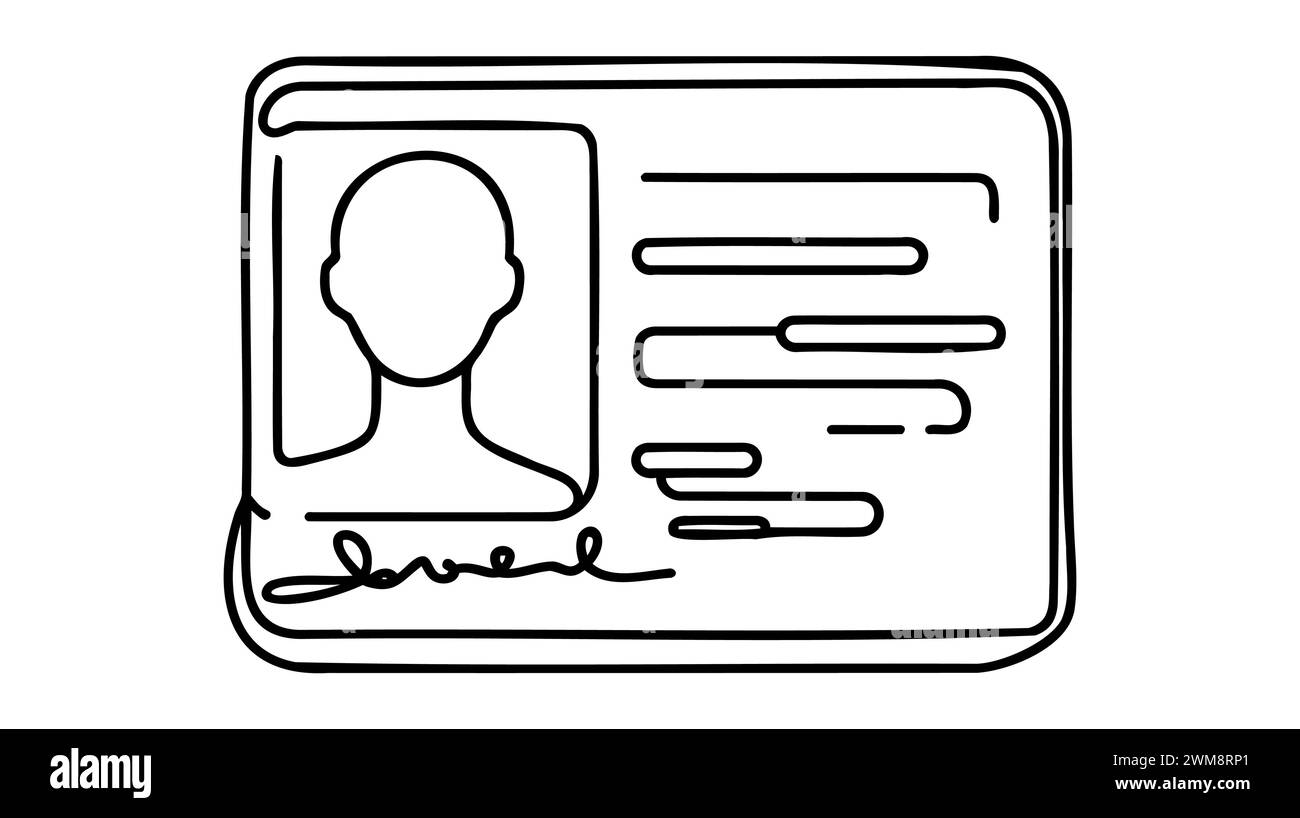 Continuous one line drawing employee identification card illustration. Vector ID one line card