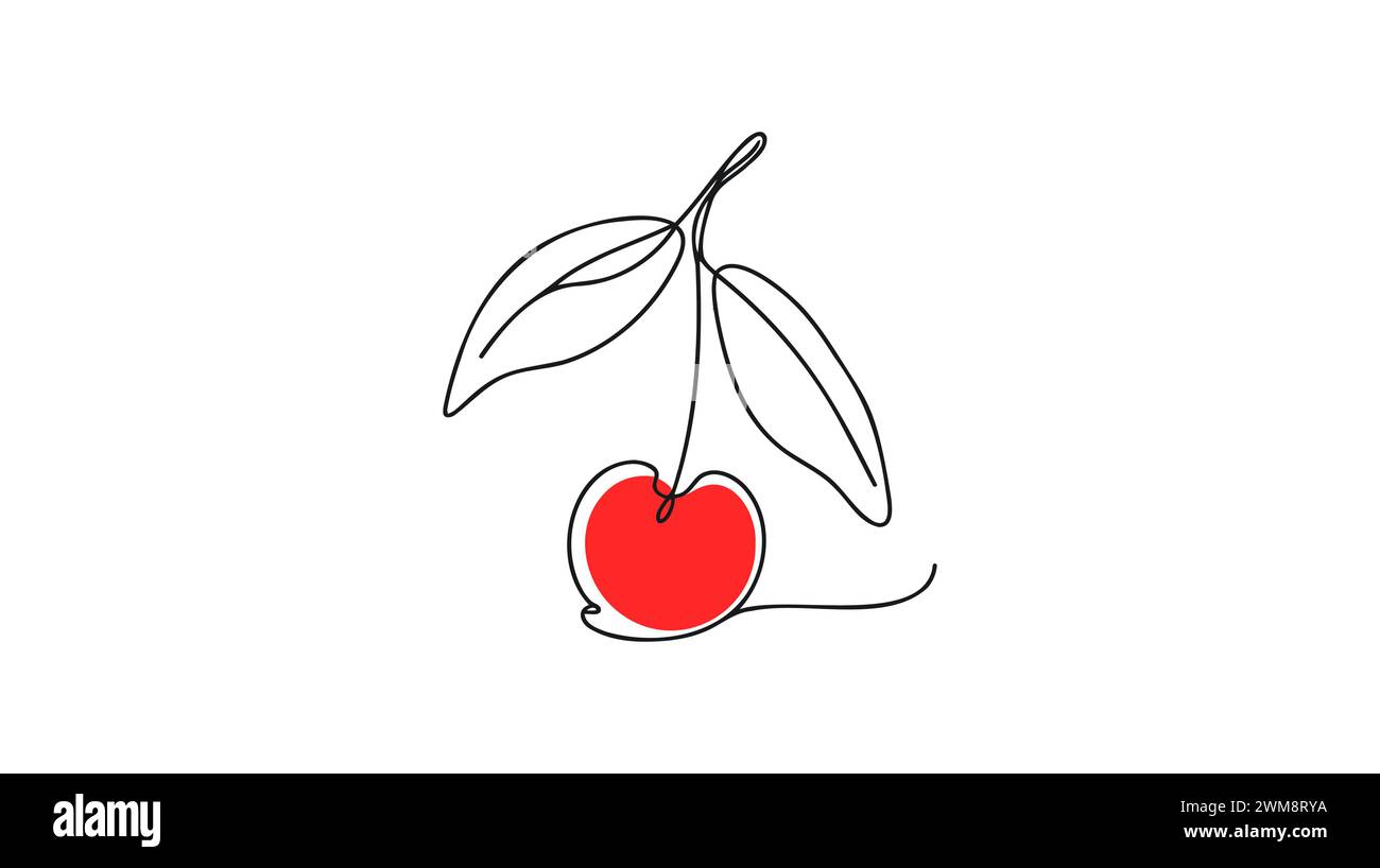 Cherry fruit in continuous one line art drawing style. Minimalist black ...