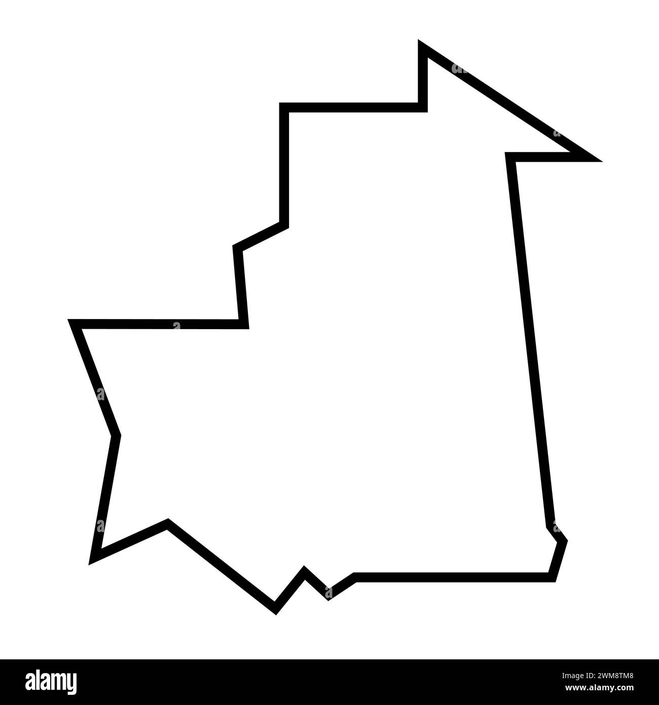 Mauritania country thick black outline silhouette. Simplified map. Vector icon isolated on white background. Stock Vector