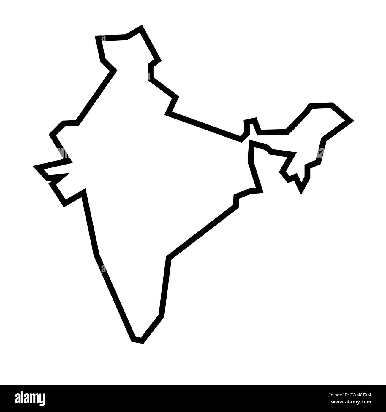India country thick black outline silhouette. Simplified map. Vector icon isolated on white background. Stock Vector