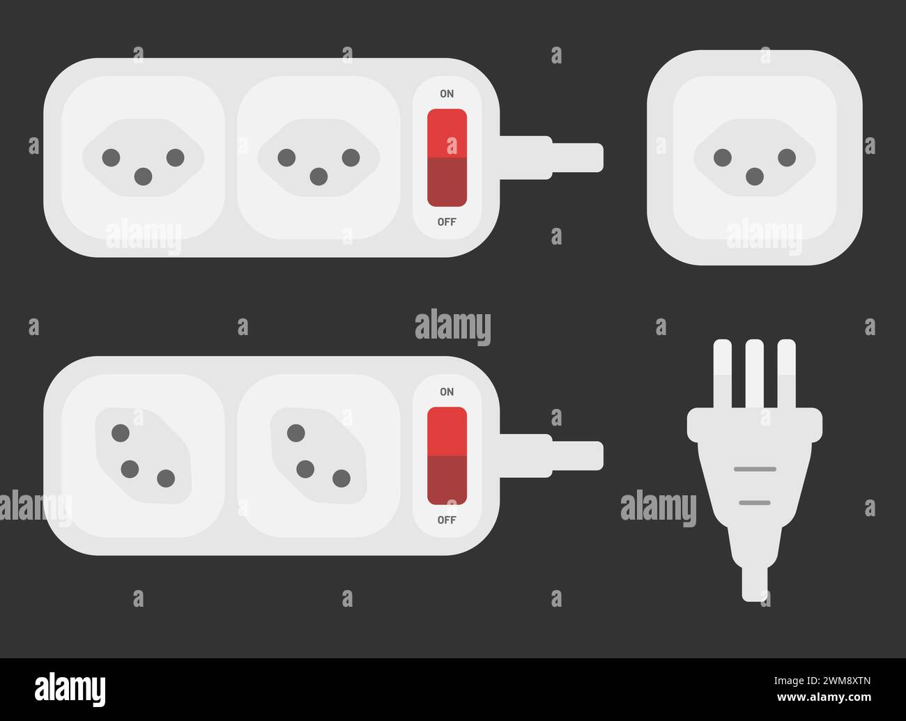 power outlet plug extension strip swiss type j set vector flat