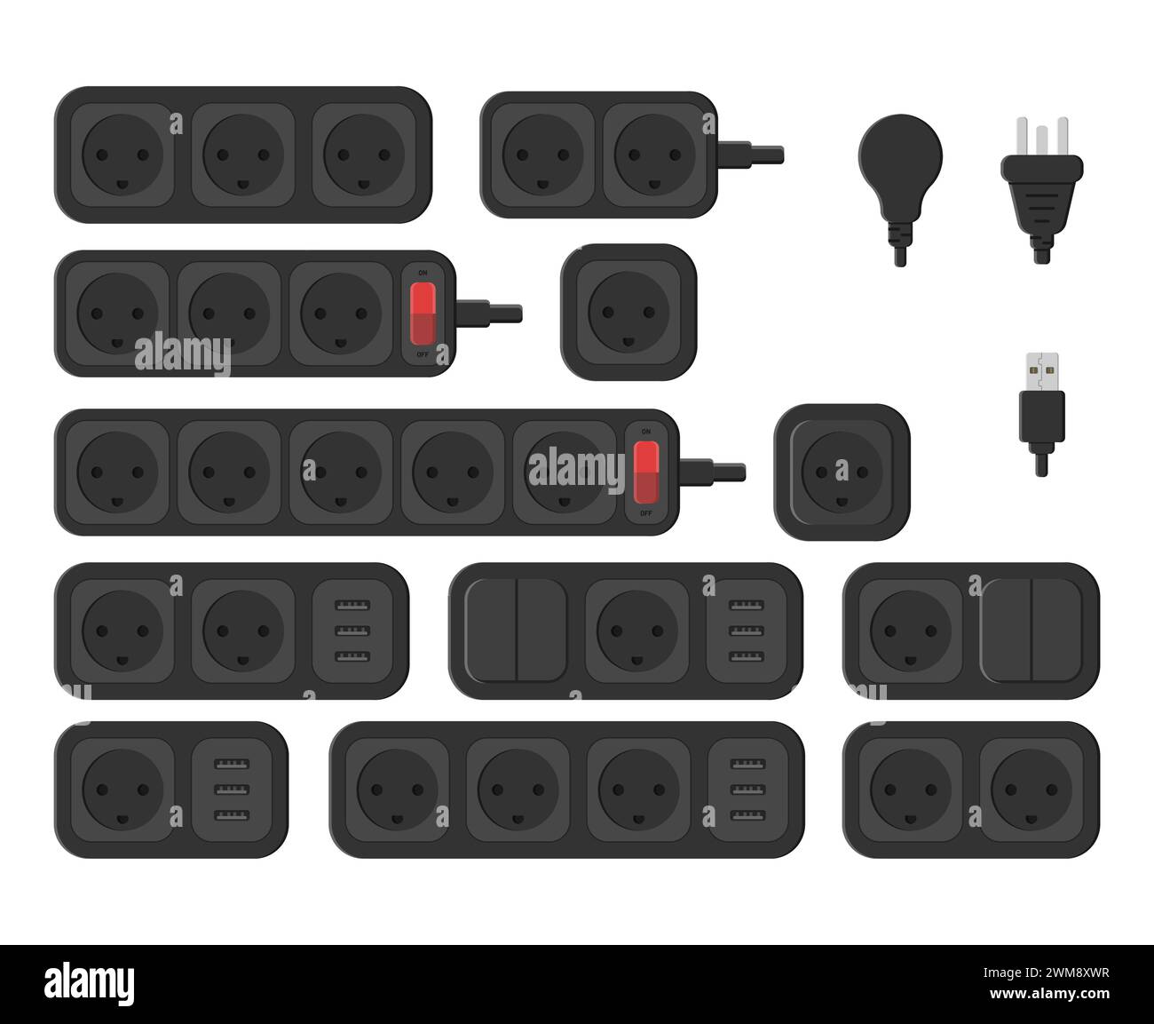 power outlet plug extension strip danish type k vector flat