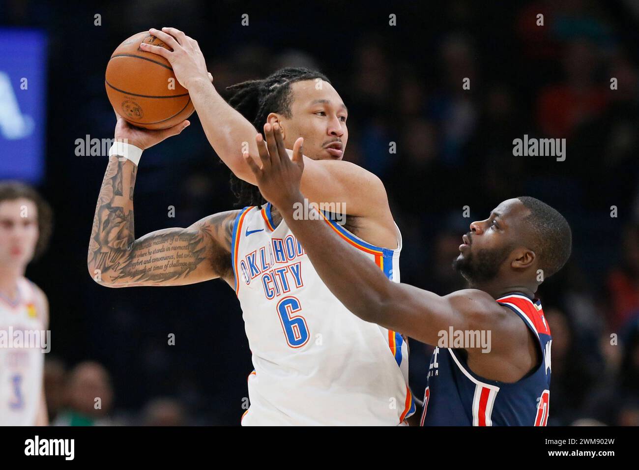Oklahoma City Thunder forward Jaylin Williams (6) keeps the ball away