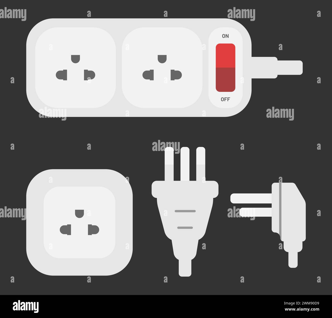 power outlet plug extension strip thai type o vector flat illustration