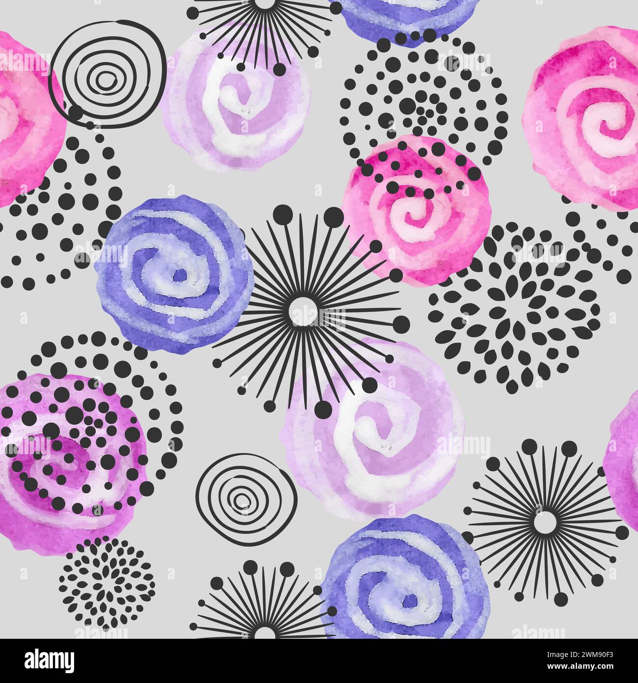 Watercolor circles seamless pattern. Abstract floral vector background Stock Vector