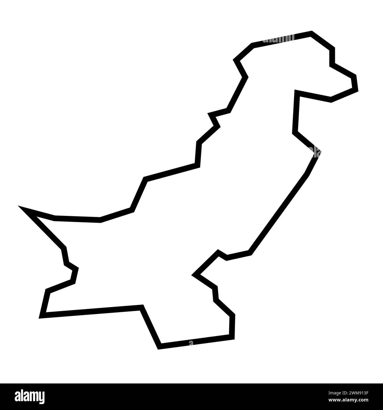 Pakistan country thick black outline silhouette. Simplified map. Vector
