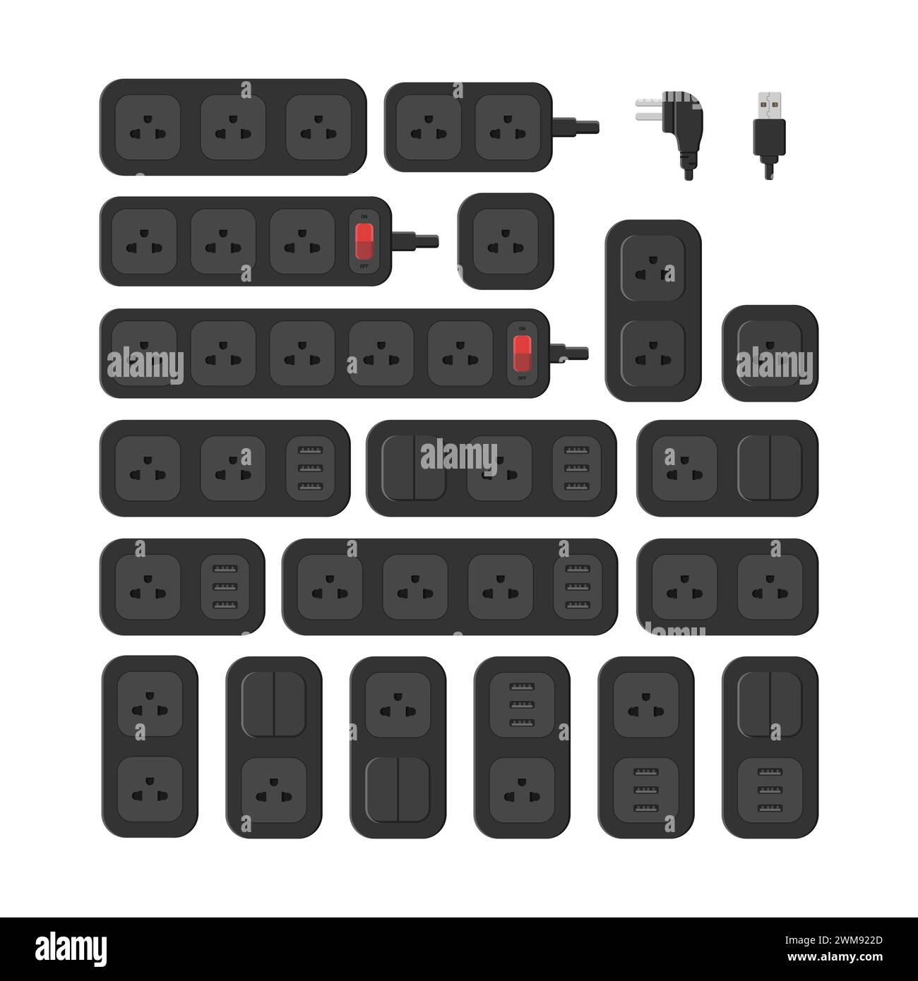 power outlet plug extension strip thai type o vector flat illustration Stock Vector Image & Art