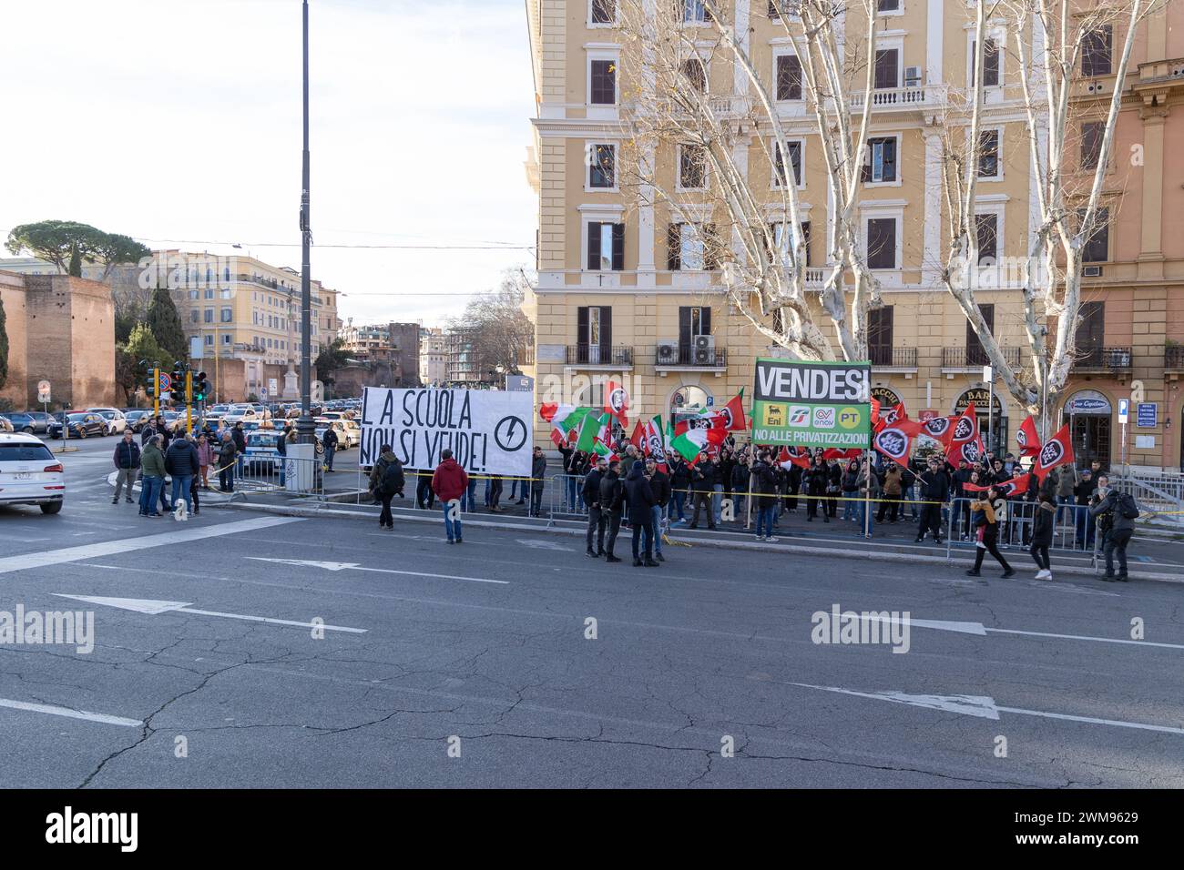 Rome, Italy. 24th Feb, 2024. Protest in front of the Ministry of Infrastructure and Transport in Rome organized by the far-right political movement CasaPound against the privatization of public companies. (Photo by Matteo Nardone/Pacific Press/Sipa USA) Credit: Sipa USA/Alamy Live News Stock Photo