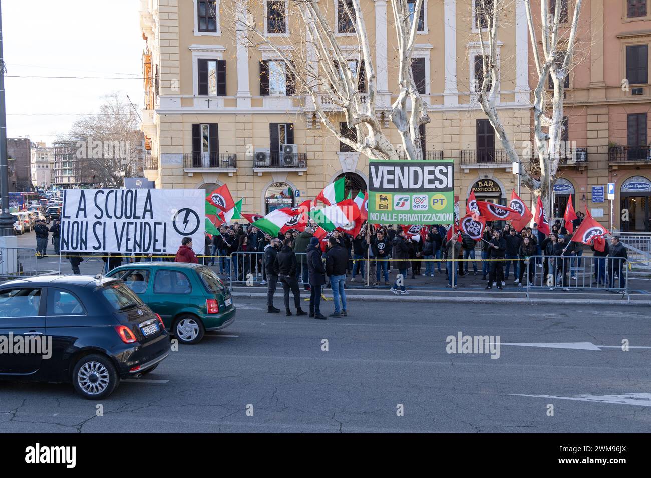 Rome, Italy. 24th Feb, 2024. Protest in front of the Ministry of Infrastructure and Transport in Rome organized by the far-right political movement CasaPound against the privatization of public companies. (Photo by Matteo Nardone/Pacific Press/Sipa USA) Credit: Sipa USA/Alamy Live News Stock Photo
