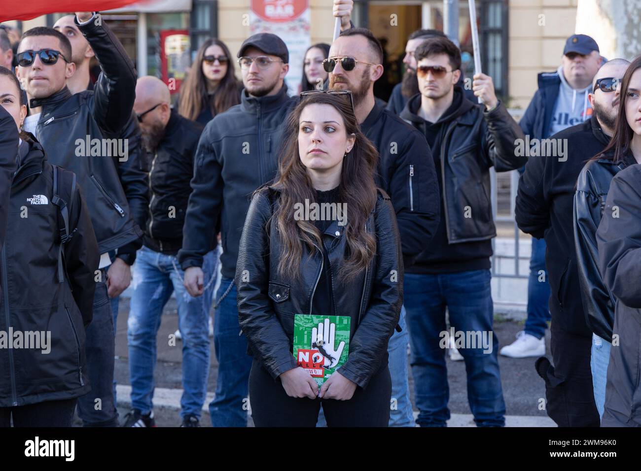 Rome, Italy. 24th Feb, 2024. Protest in front of the Ministry of Infrastructure and Transport in Rome organized by the far-right political movement CasaPound against the privatization of public companies. (Photo by Matteo Nardone/Pacific Press/Sipa USA) Credit: Sipa USA/Alamy Live News Stock Photo