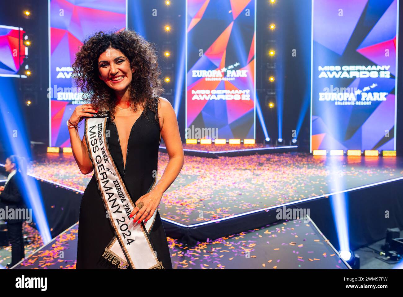 Rust, Germany. 24th Feb, 2024. Apameh Schönauer stands on stage and ...