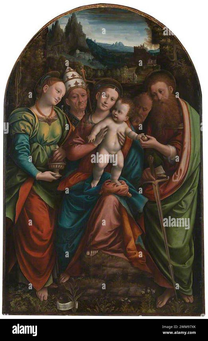 Bernardino Lanino (c.1509-after 1581) - The Madonna and Child with Saint Mary Magdalene, Saint Gregory, Saint Joseph (^) and Saint Paul Stock Photo