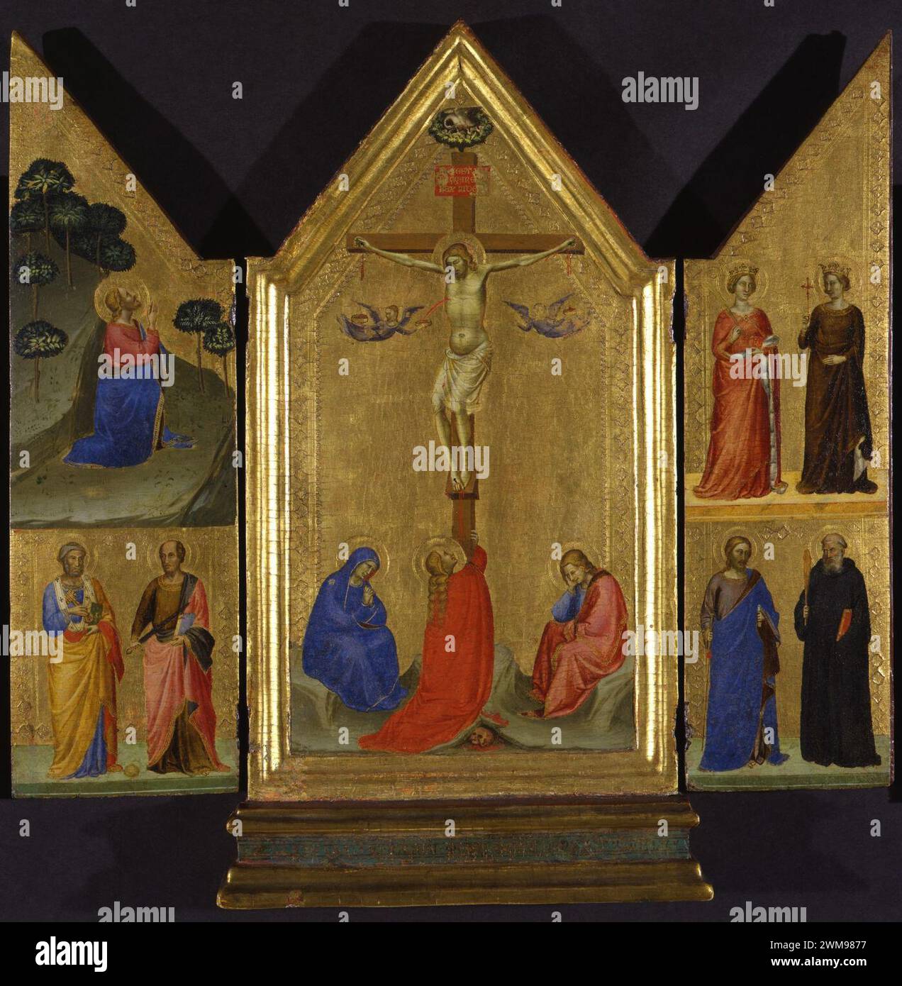 Christ on the cross between saints mary and john hi-res stock ...