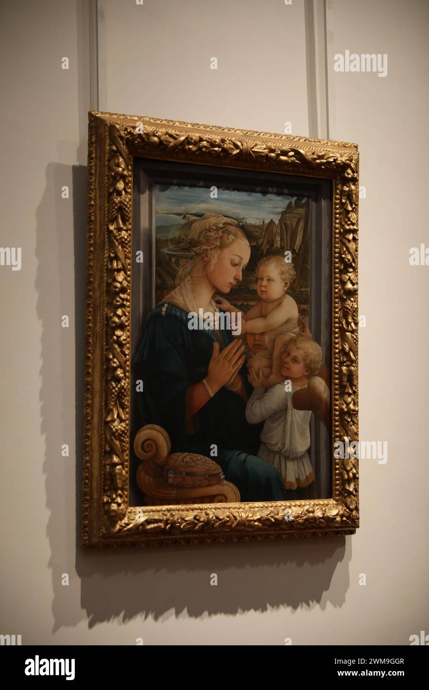 Florence, Italy - February 8, 2024: Famous painting 'Madonna and Child' by Filippo Lippi at Uffizi gallery Stock Photo