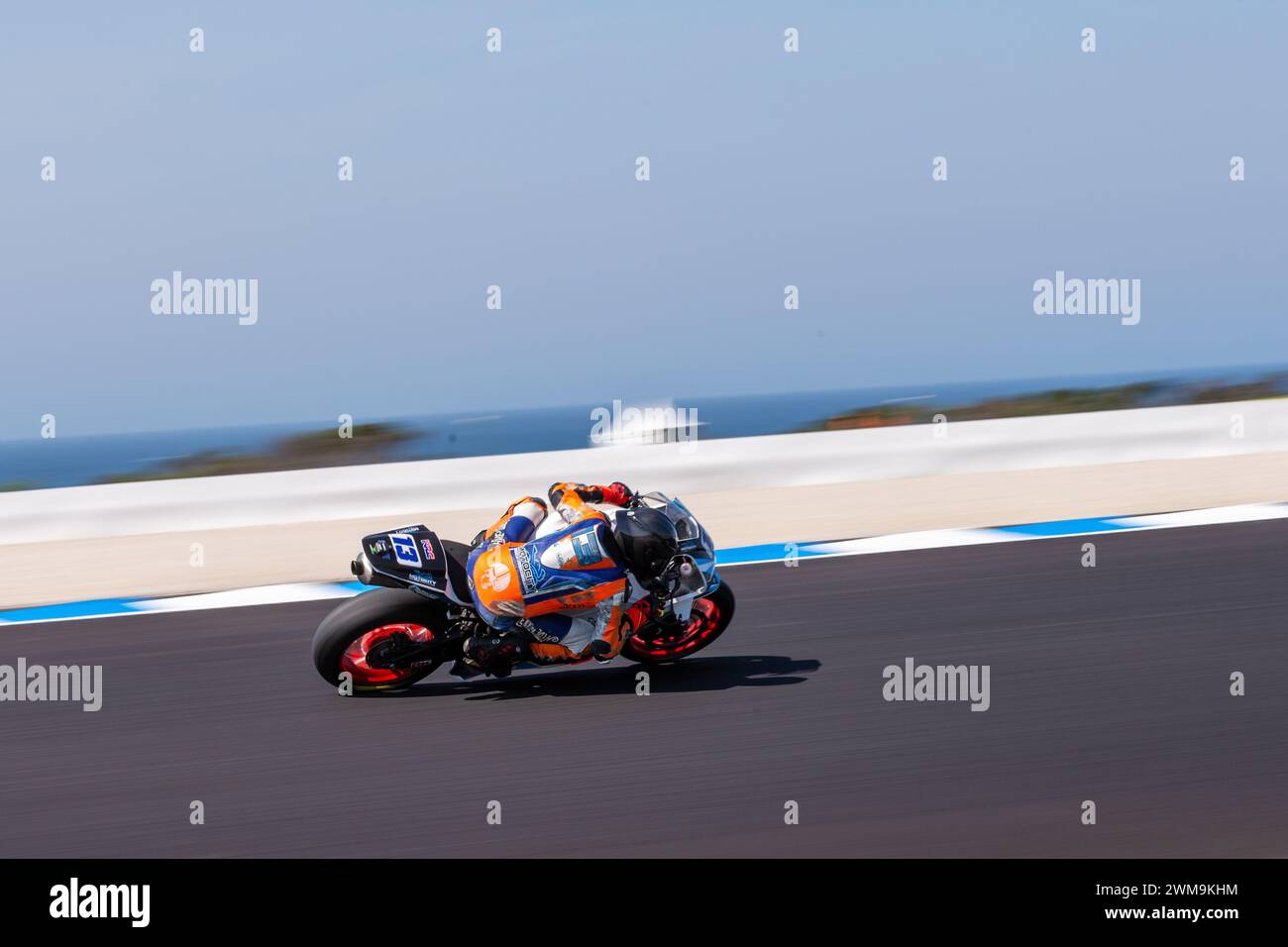 Phillip Island, Australia, 25 February, 2024. Australian Supersport bikes are seen on Turn 1 during the Australian Motul FIM World Superbike Championships at the Phillip Island Grand Prix Circuit on February 25, 2024 in Phillip Island, Australia. Credit: Dave Hewison/Speed Media/Alamy Live News Stock Photo