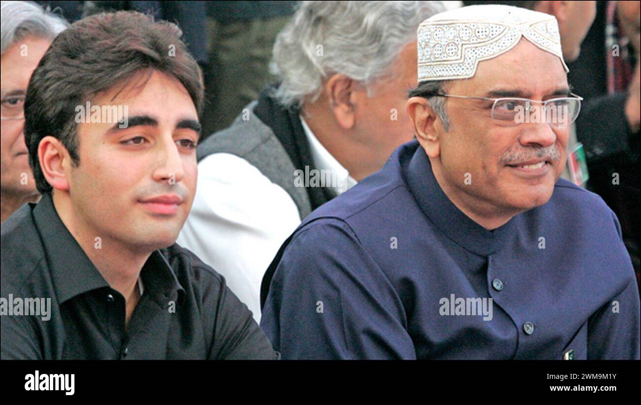 Bilawal Bhutto Zardari with father Asif Ali. Stock Photo