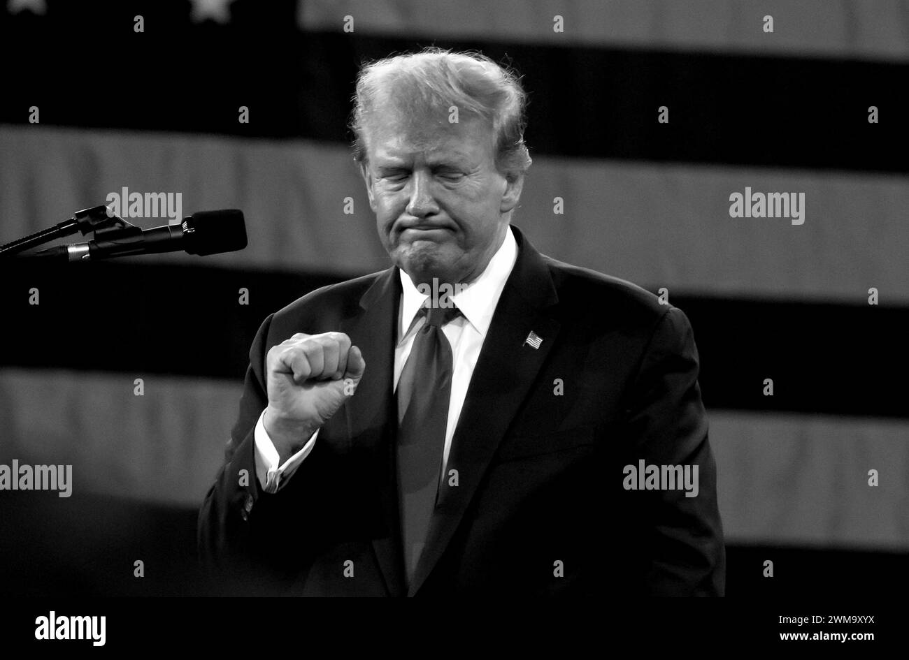 National Harbor, Maryland, USA. 24th Feb, 2024. Former United States President Donald J Trump makes remarks at the 2024 Conservative Political Action Conference (CPAC) in National Harbor, Maryland, U.S., on Saturday, February 24, 2024. Credit: Ron Sachs/CNP/dpa/Alamy Live News Stock Photo