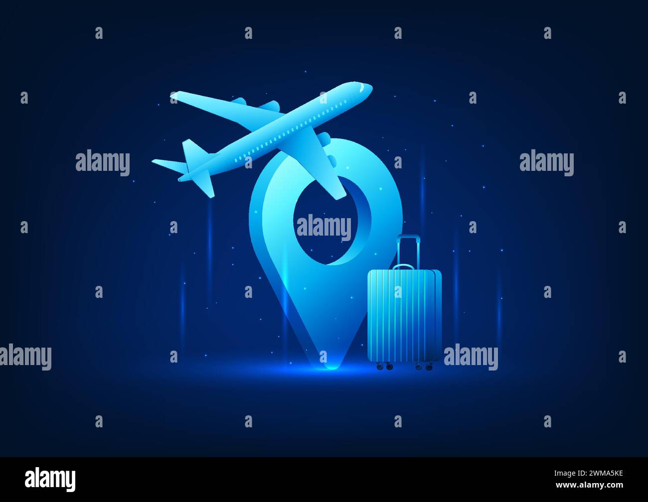 Tourism business that uses navigation technology in airplanes that indicates the location of the destination along with the duration of the trip. Usin Stock Vector
