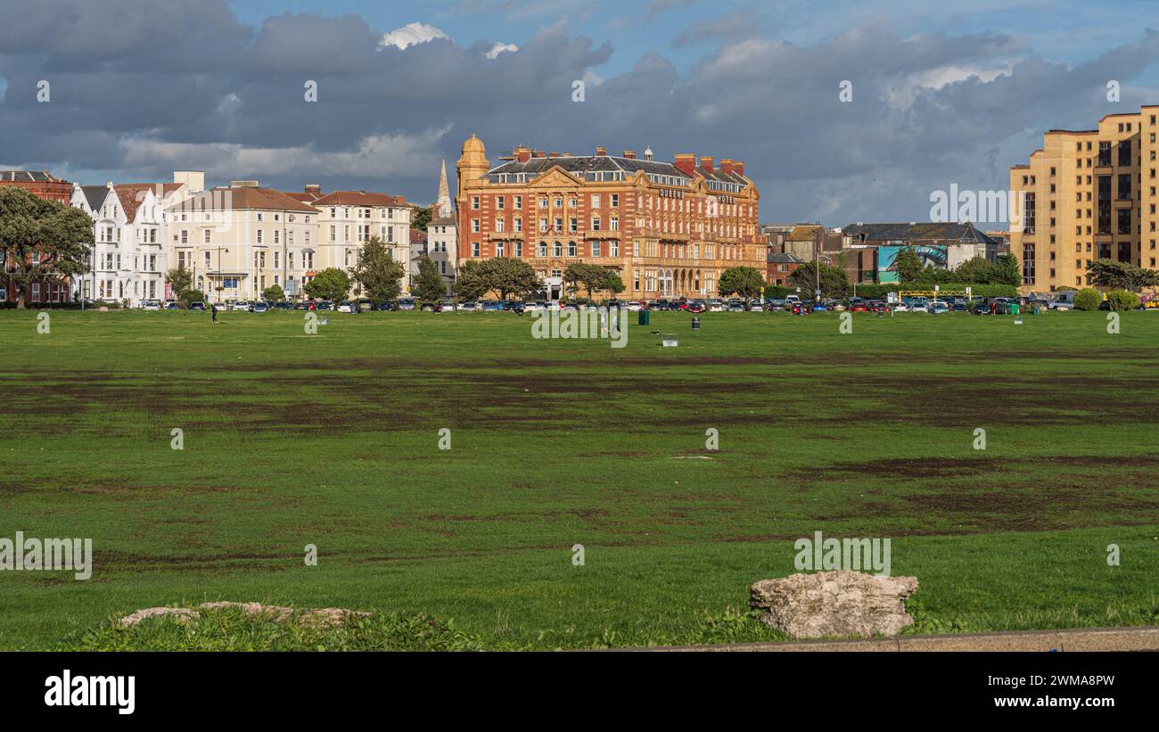 Portsmouth, Hampshire, England, UK - October 01, 2022: View across Southsea Common to the houses on Clarence Parade Stock Photo