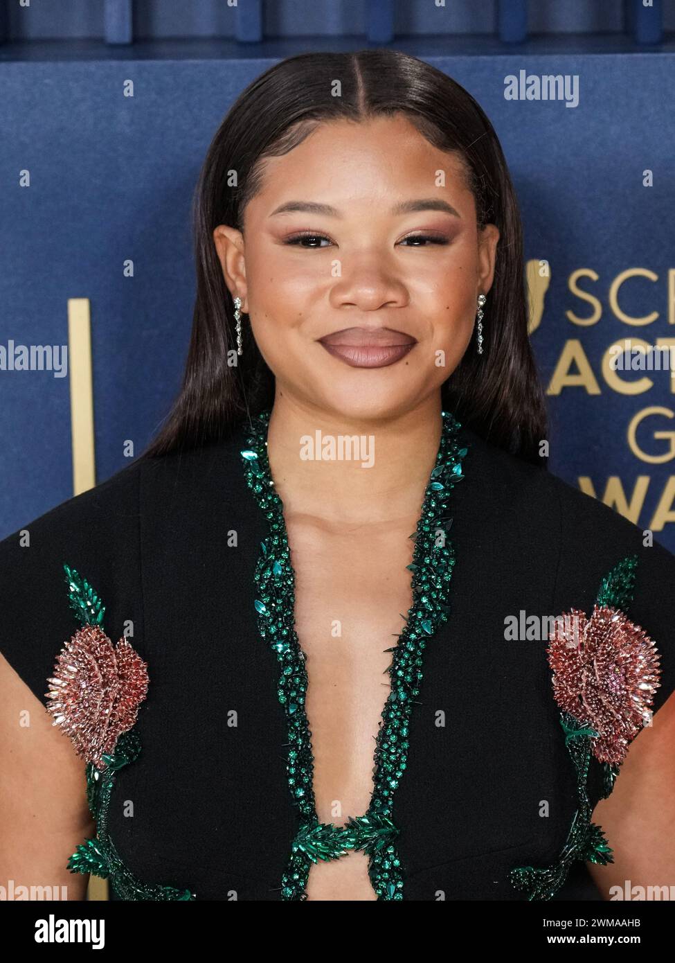 Los Angeles, USA. 24th Feb, 2024. Storm Reid wearing Balmain walking on