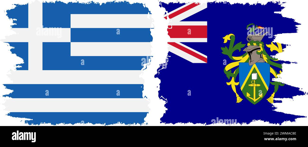 Pitcairn Islands and Greece grunge flags connection, vector Stock Vector