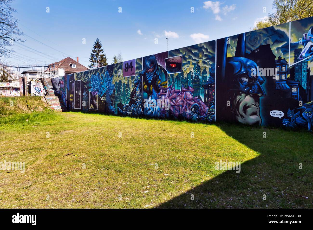 Wall of Fame, Hall of Fame in 2016, graffiti, graffiti project, tags, mural on flood protection wall at Bostelbeker Hauptdeich, Harburg, Hamburg Stock Photo