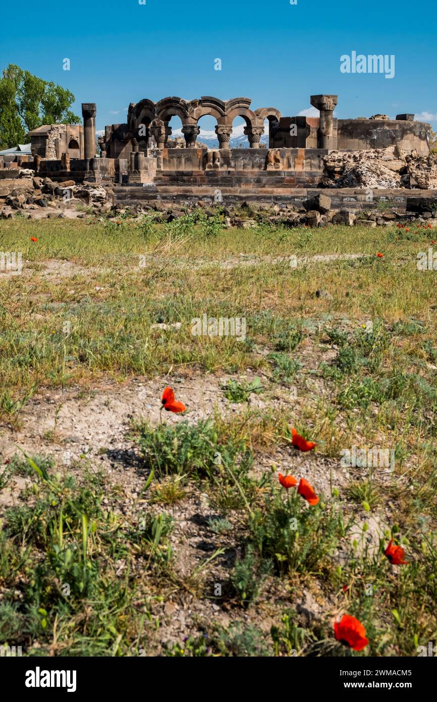 The ruins of the ancient temple of Zvartnots, Yerevan, Armenia, Caucaus, Eurasia Stock Photo