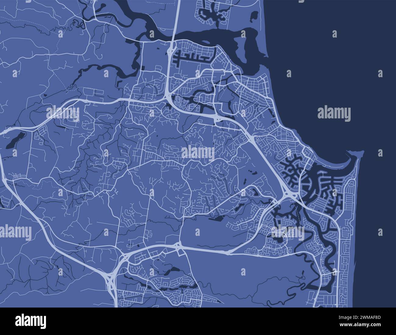 Blue Sunshine Coast map, Australia. Vector city streetmap, municipal area. Stock Vector