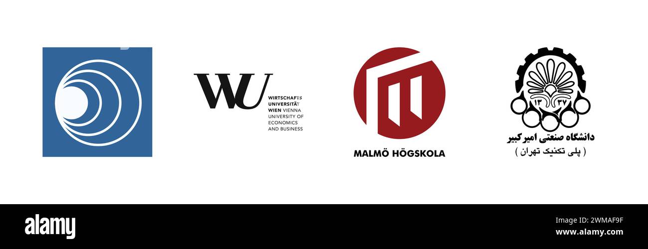 Malmo Hogskola, AKUT, Wirtschafts Universitat Wien , Ualg,Popular brand logo collection. Stock Vector