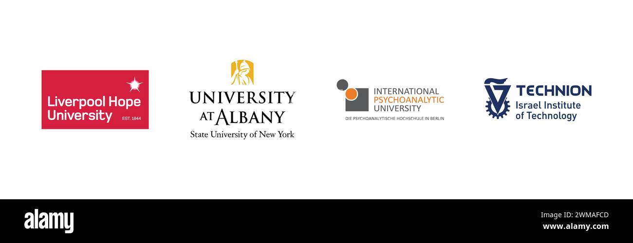 Technion, Liverpool Hope University, International Psychoanalytic University, University at Albany,Popular brand logo collection. Stock Vector