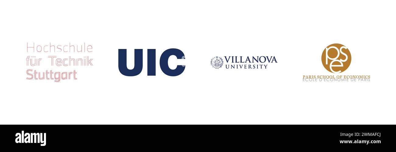 Villanova University, Paris School of Economics, UIC , Hochschule fur Technik Stuttgart,Popular brand logo collection. Stock Vector