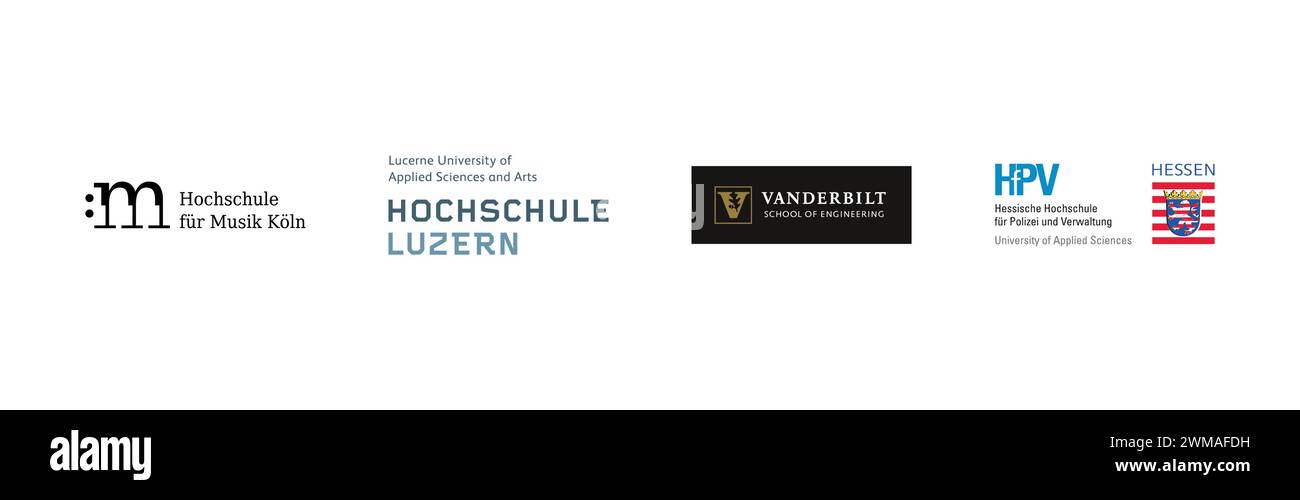 Vanderbilt School of Engineering, M Hochschule fur Musik Koln, Hessische Hochschule fur Polizei und Verwaltung, Hochschule Luzern,Popular brand logo c Stock Vector